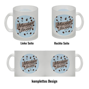 Muggefugg Malzkaffee Kaffeebecher mit Kaffeebohnen und Fliegen blau