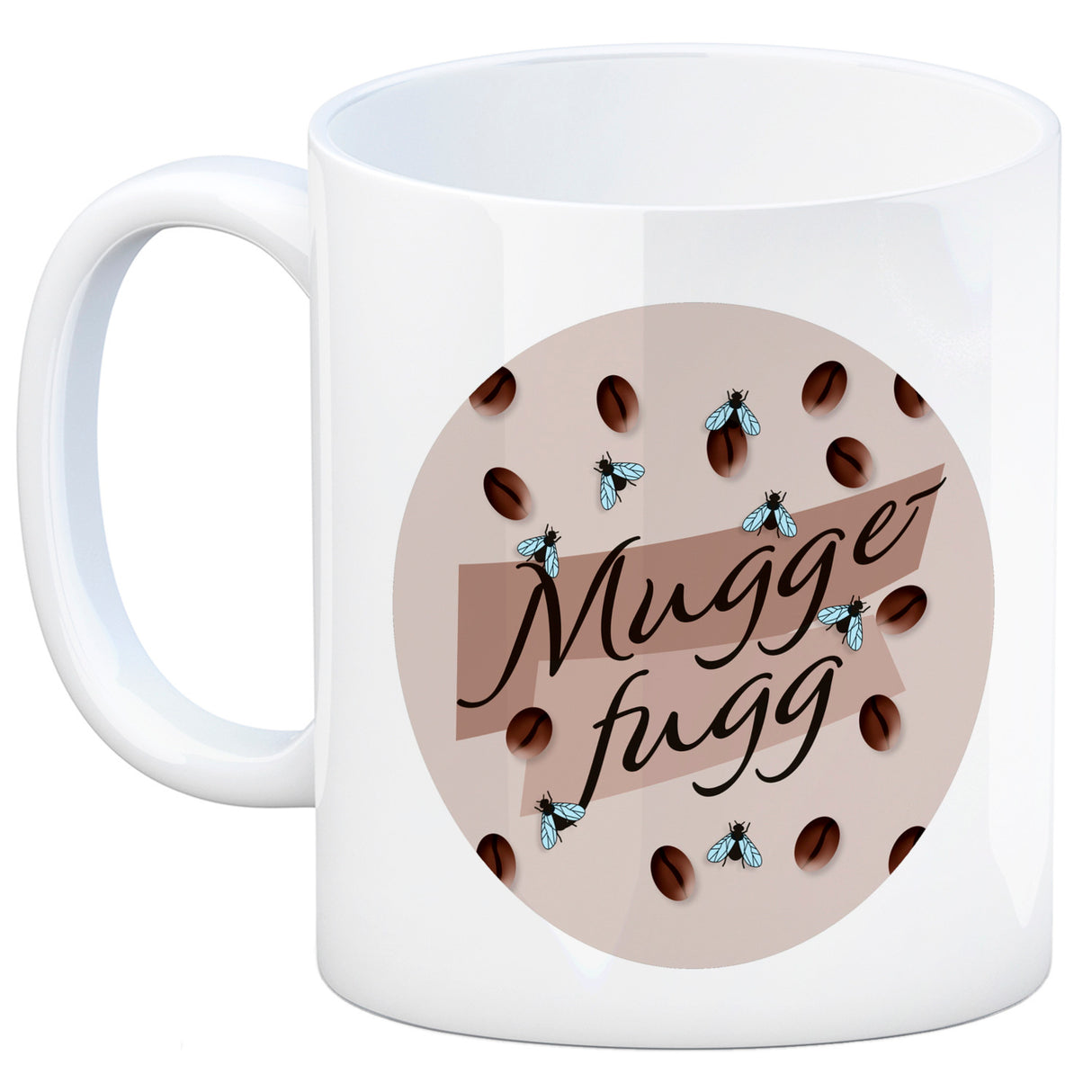 Muggefugg Malzkaffee Kaffeebecher mit Kaffeebohnen und Fliegen blau