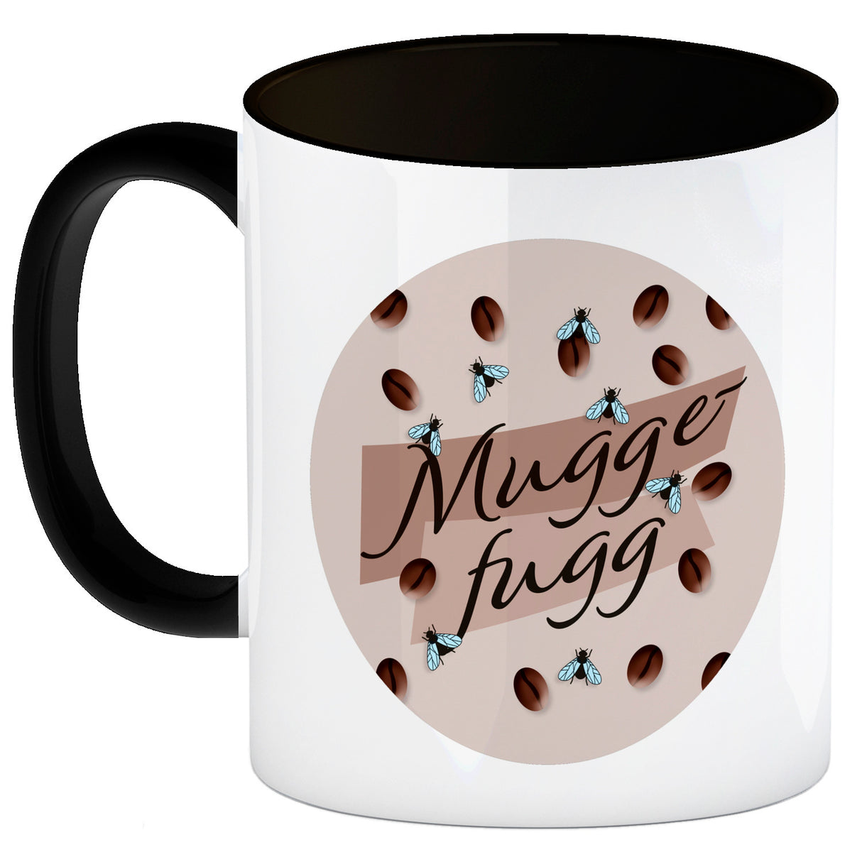 Muggefugg Malzkaffee Kaffeebecher mit Kaffeebohnen und Fliegen blau