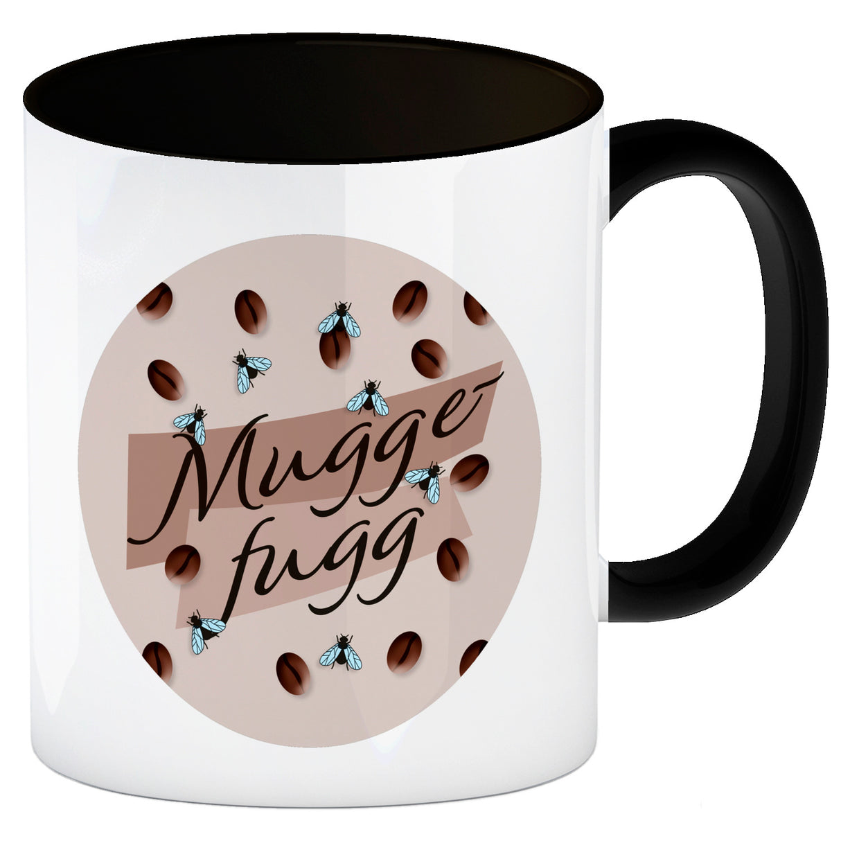 Muggefugg Malzkaffee Kaffeebecher mit Kaffeebohnen und Fliegen blau