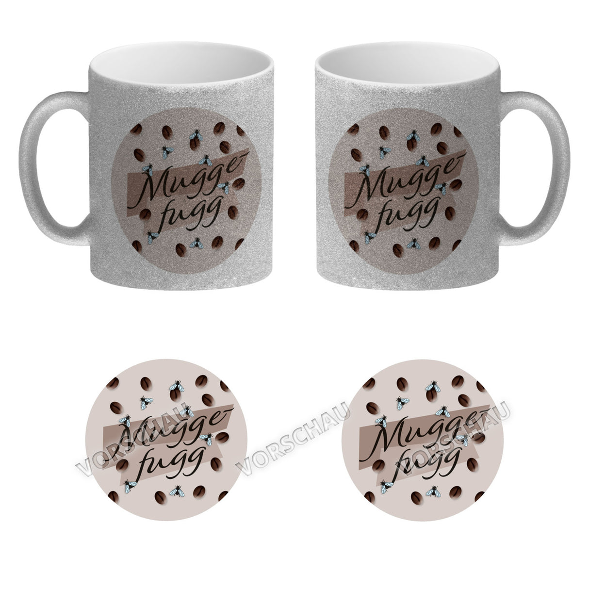 Muggefugg Malzkaffee Kaffeebecher mit Kaffeebohnen und Fliegen blau