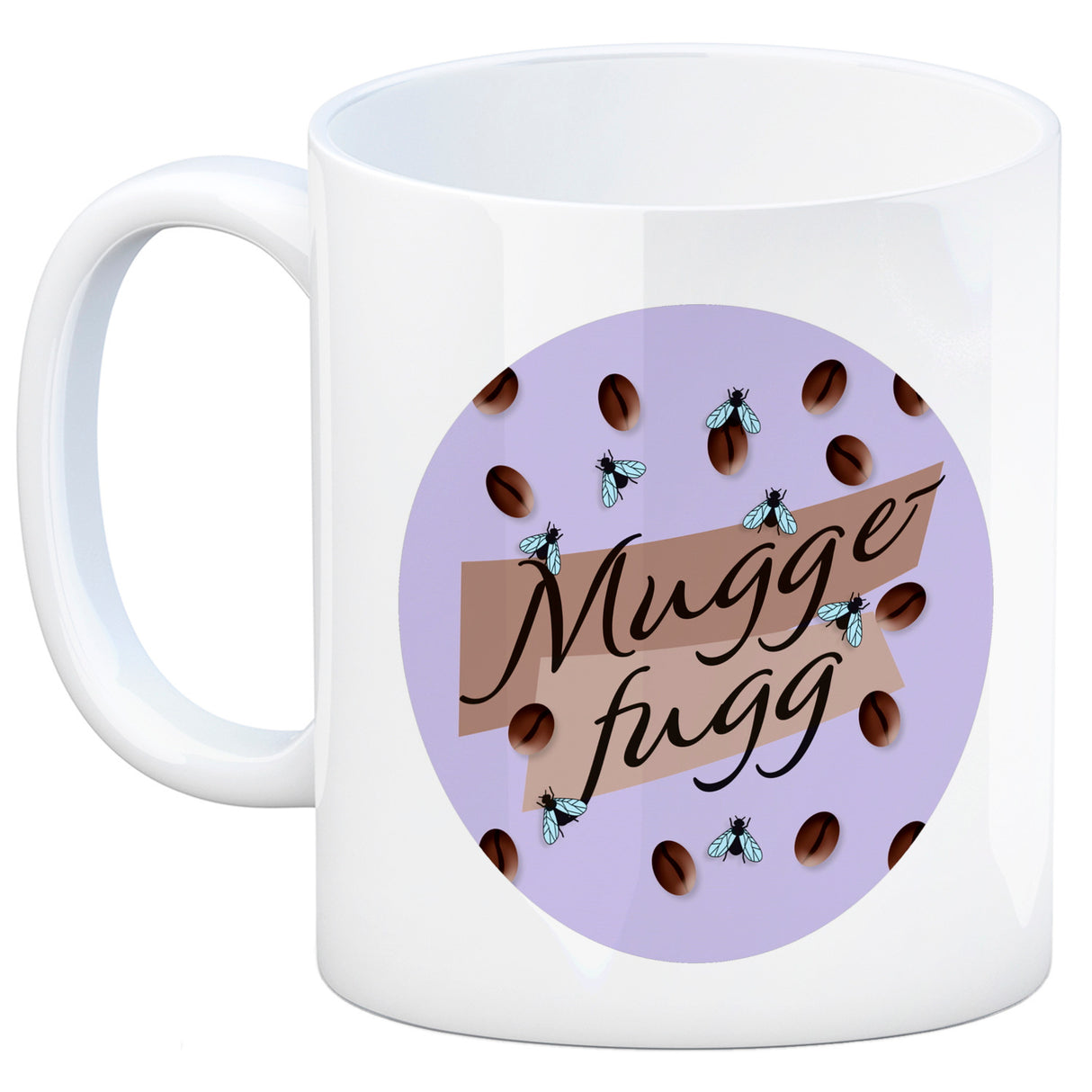 Muggefugg Malzkaffee Kaffeebecher mit Kaffeebohnen und Fliegen blau