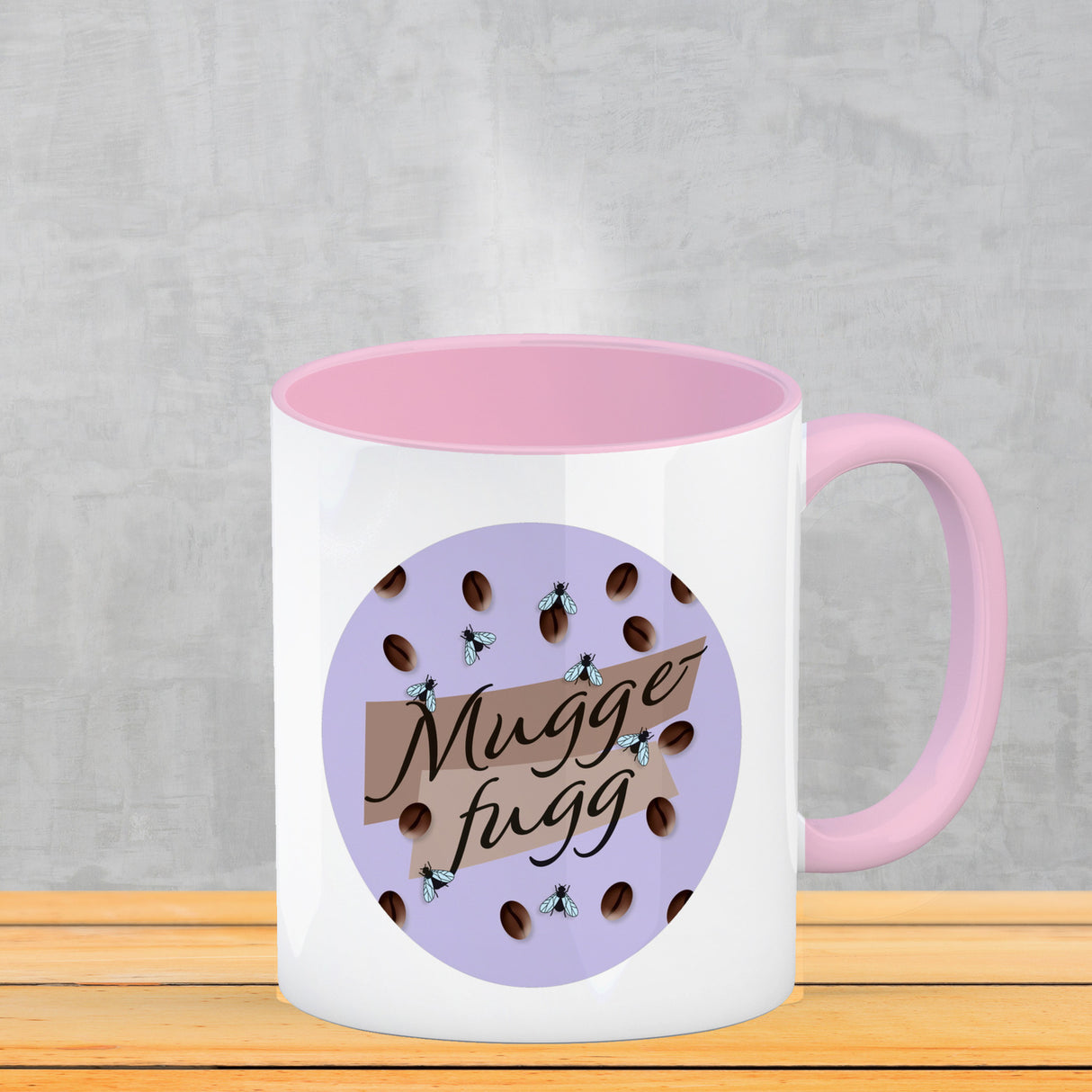 Muggefugg Malzkaffee Kaffeebecher mit Kaffeebohnen und Fliegen blau