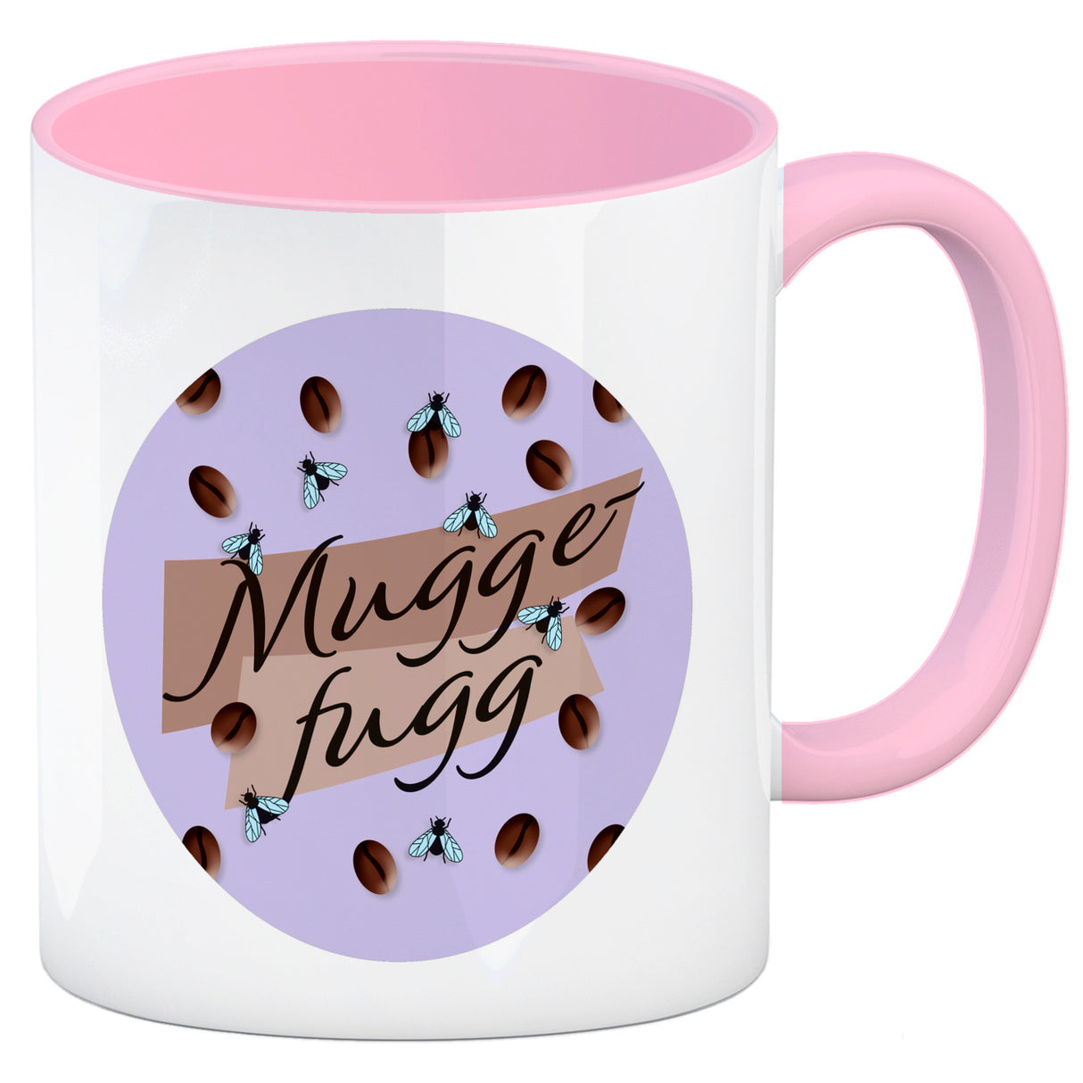 Muggefugg Malzkaffee Kaffeebecher mit Kaffeebohnen und Fliegen blau