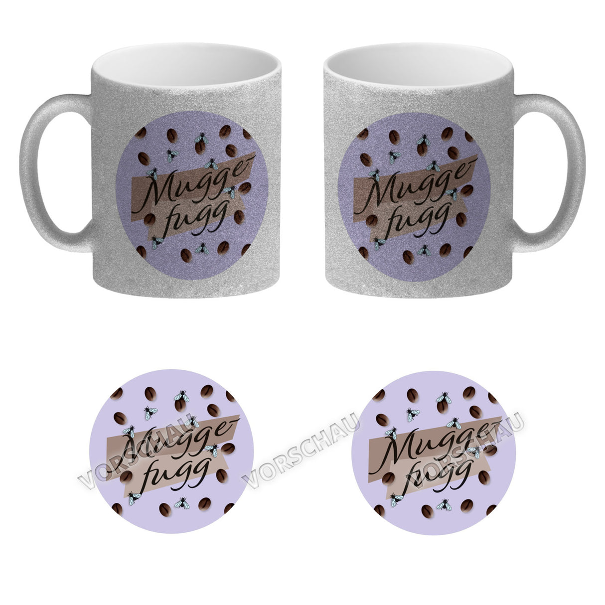 Muggefugg Malzkaffee Kaffeebecher mit Kaffeebohnen und Fliegen blau