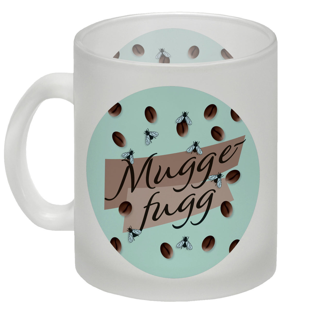 Muggefugg Malzkaffee Kaffeebecher mit Kaffeebohnen und Fliegen blau