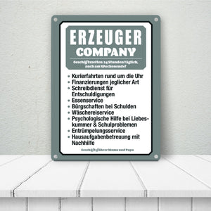 Erzeuger Company Metallschild in türkis für Eltern