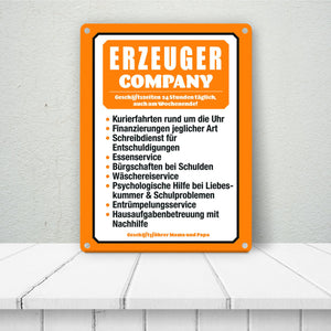 Erzeuger Company Metallschild in türkis für Eltern