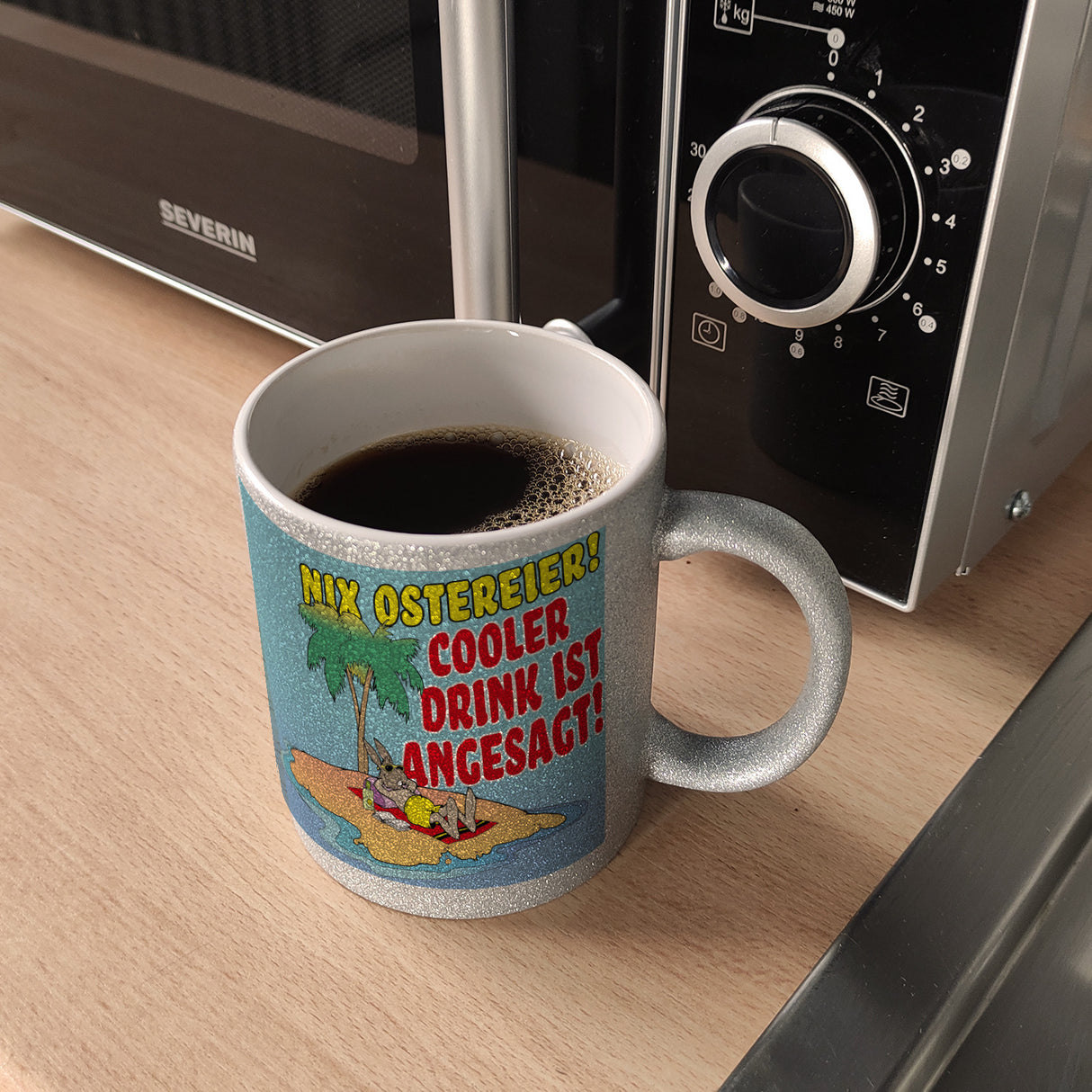 Osterhase im Urlaub Kaffeebecher mit Spruch