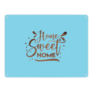 Home Sweet Home Metallschild in 15x20 cm mit hellblauem Hintergrund
