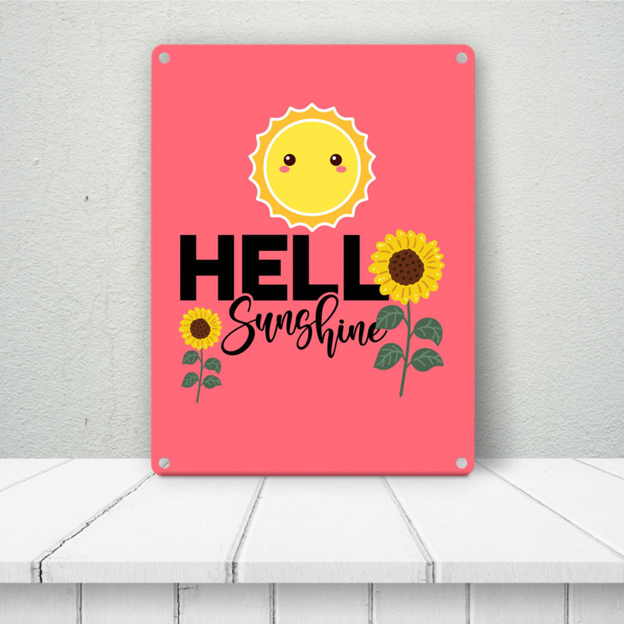 Gute Laune Metallschild in 15x20 cm mit Spruch Hello Sunshine