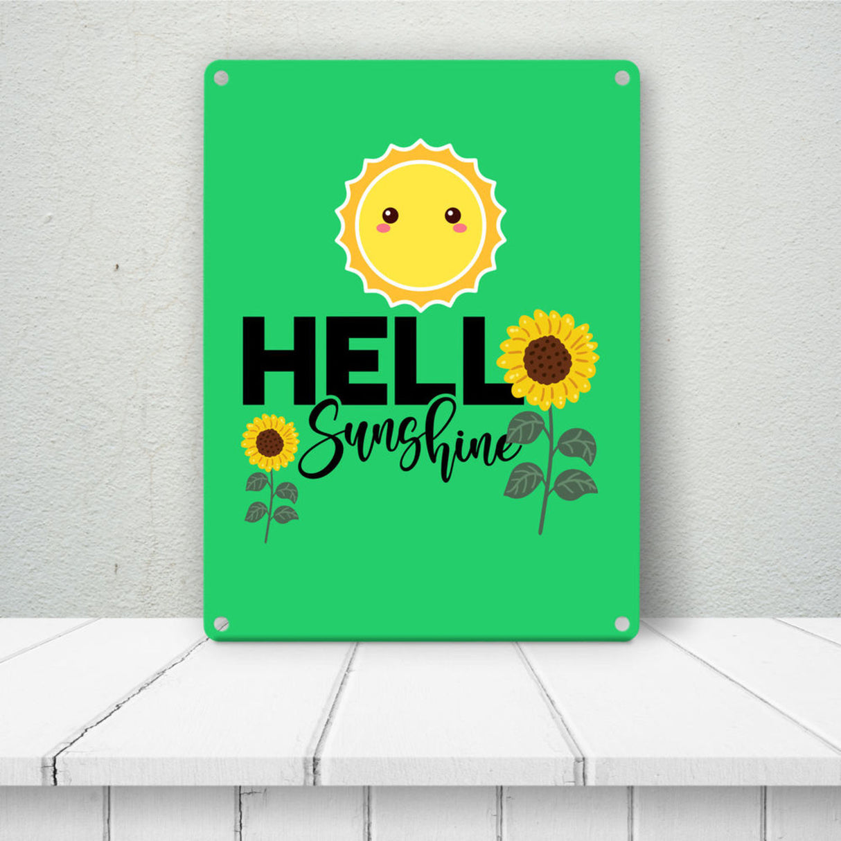 Gute Laune Metallschild in 15x20 cm mit Spruch Hello Sunshine