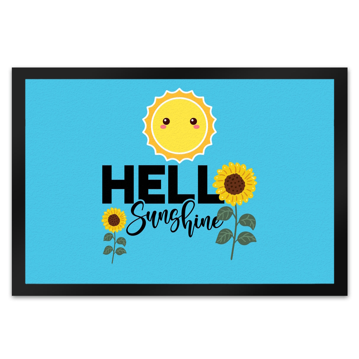 Gute Laune Fußmatte in 35x50 cm in hellblau mit Spruch Hello Sunshine