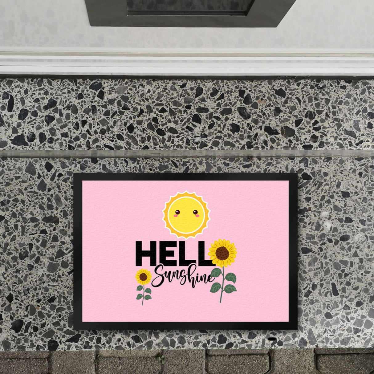 Gute Laune Fußmatte in 35x50 cm in hellblau mit Spruch Hello Sunshine