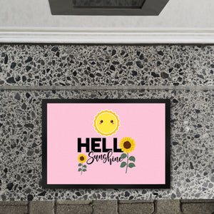 Gute Laune Fußmatte in 35x50 cm in hellblau mit Spruch Hello Sunshine