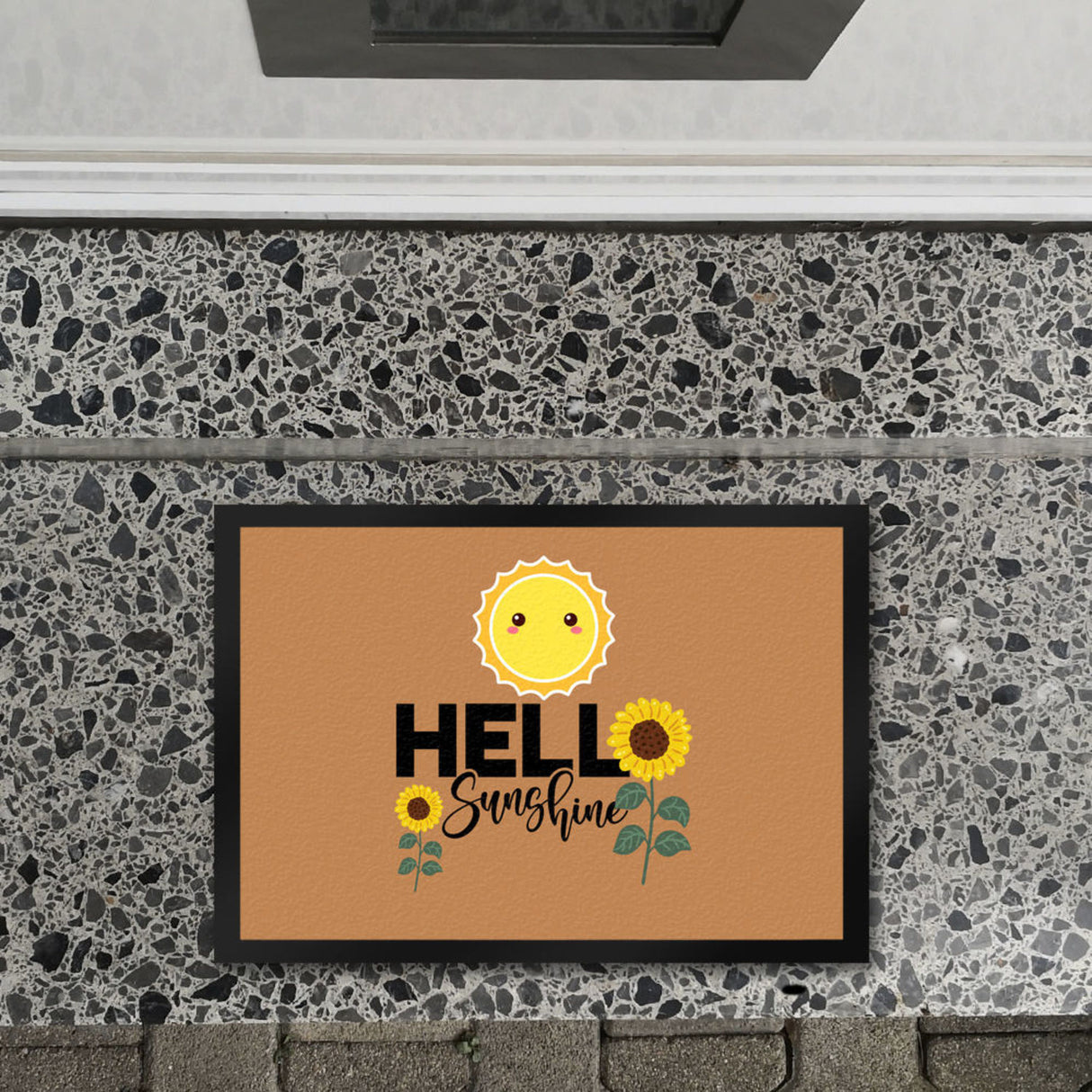 Gute Laune Fußmatte in 35x50 cm in hellblau mit Spruch Hello Sunshine