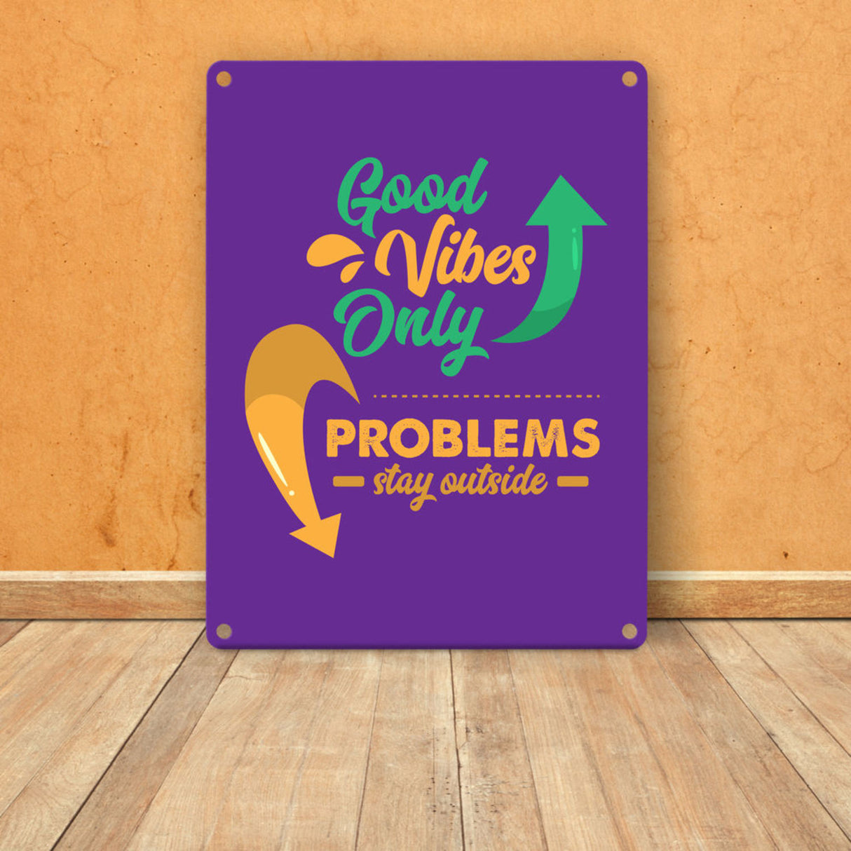 Good Vibes only Metallschild in 15x20 cm braun Problems stay outside