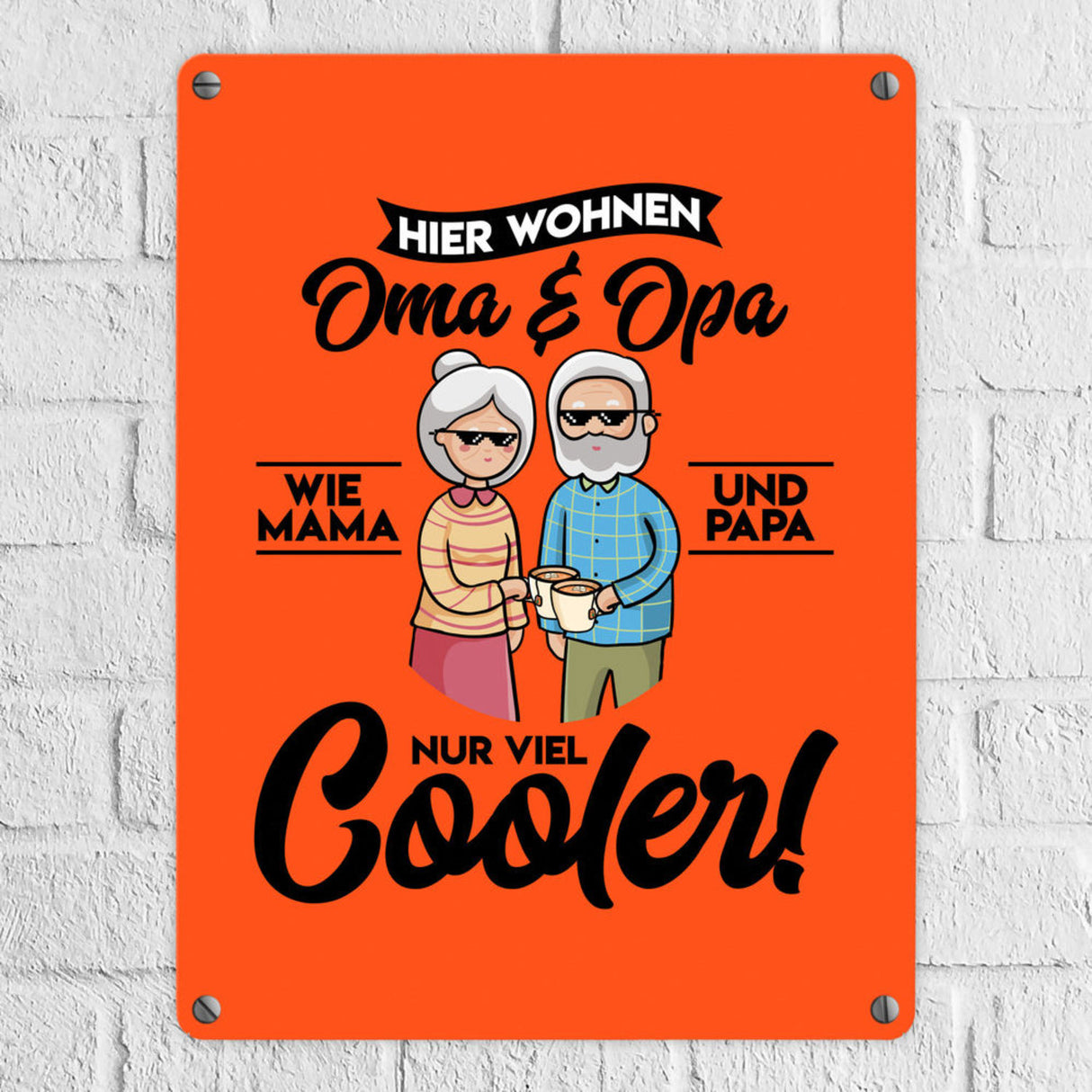 Hier wohnen Oma & Opa Metallschild in 15x20 cm in braun für deine Großeltern