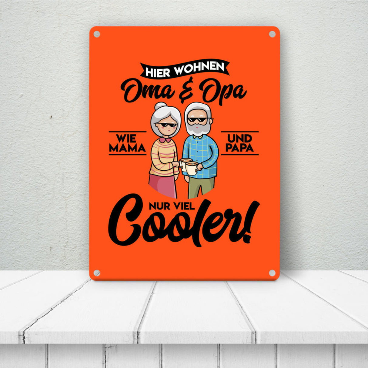 Hier wohnen Oma & Opa Metallschild in 15x20 cm in braun für deine Großeltern