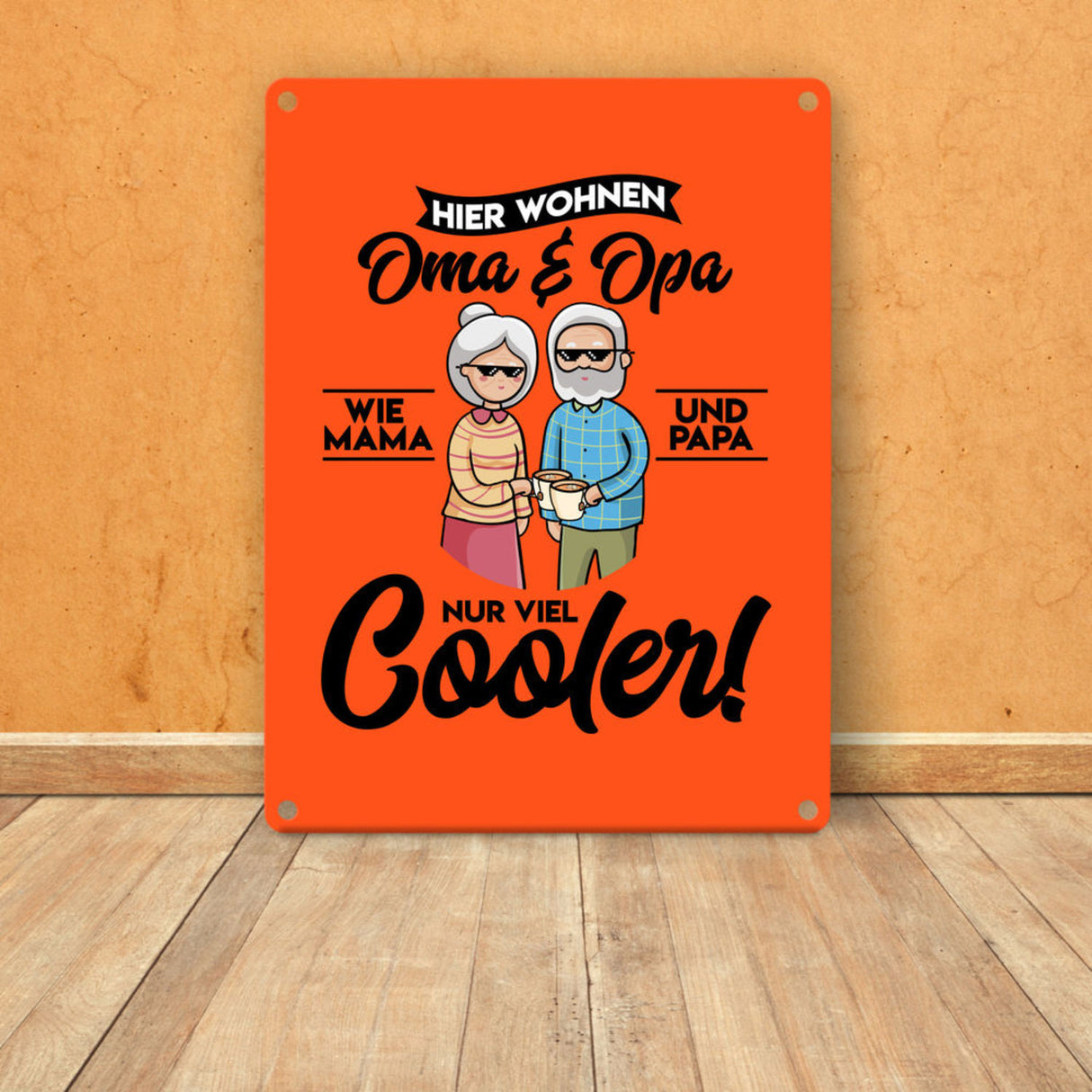 Hier wohnen Oma & Opa Metallschild in 15x20 cm in braun für deine Großeltern