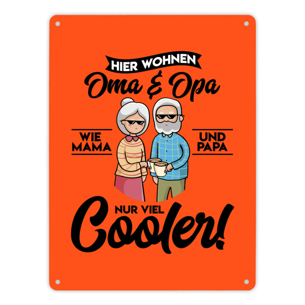 Hier wohnen Oma & Opa Metallschild in 15x20 cm in braun für deine Großeltern