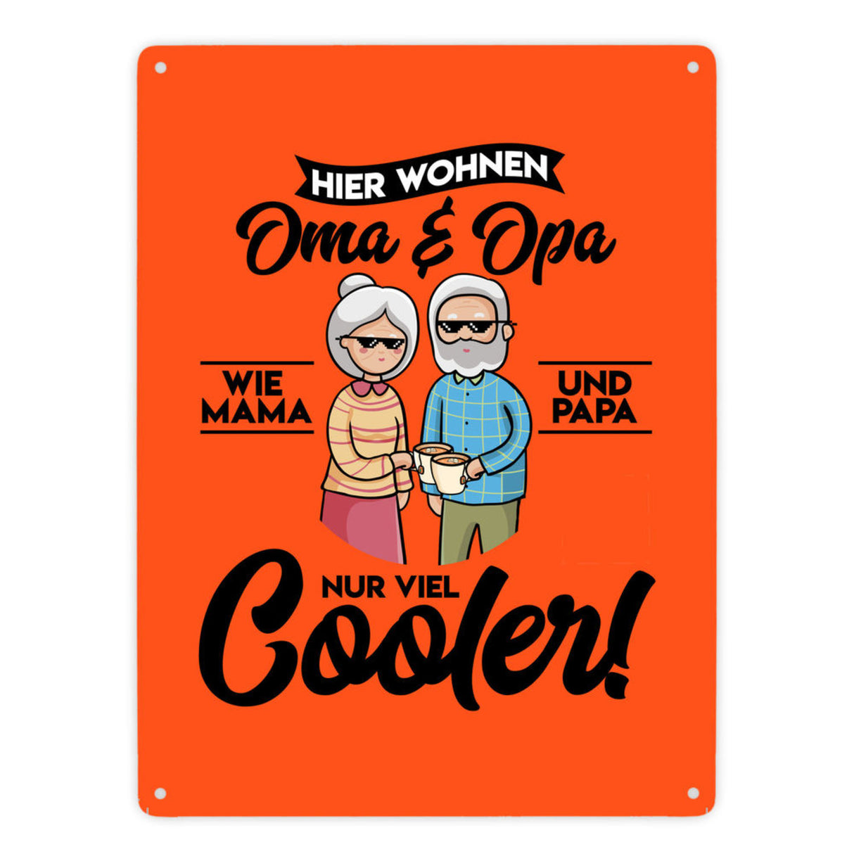 Hier wohnen Oma & Opa Metallschild in 15x20 cm in braun für deine Großeltern