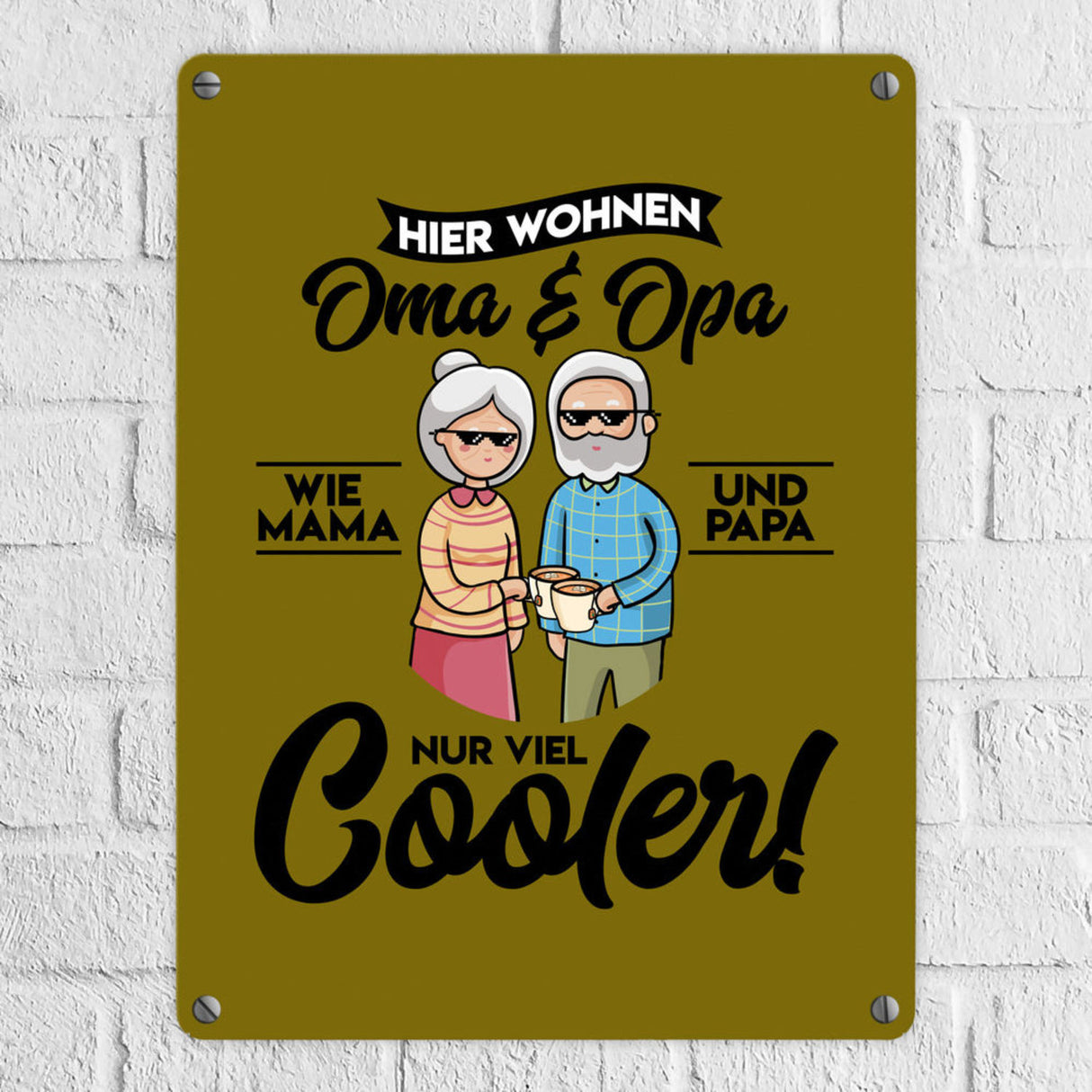 Hier wohnen Oma & Opa Metallschild in 15x20 cm in braun für deine Großeltern