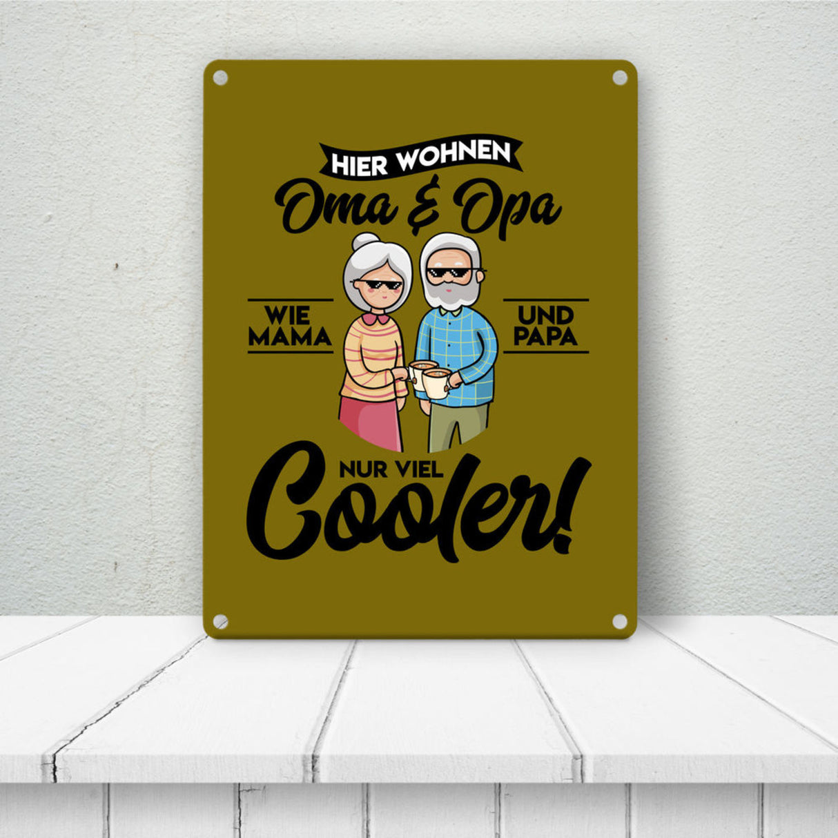 Hier wohnen Oma & Opa Metallschild in 15x20 cm in braun für deine Großeltern