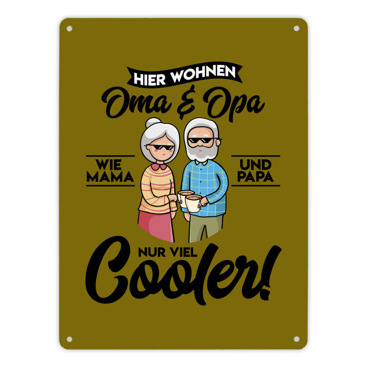 Hier wohnen Oma & Opa Metallschild in 15x20 cm in braun für deine Großeltern