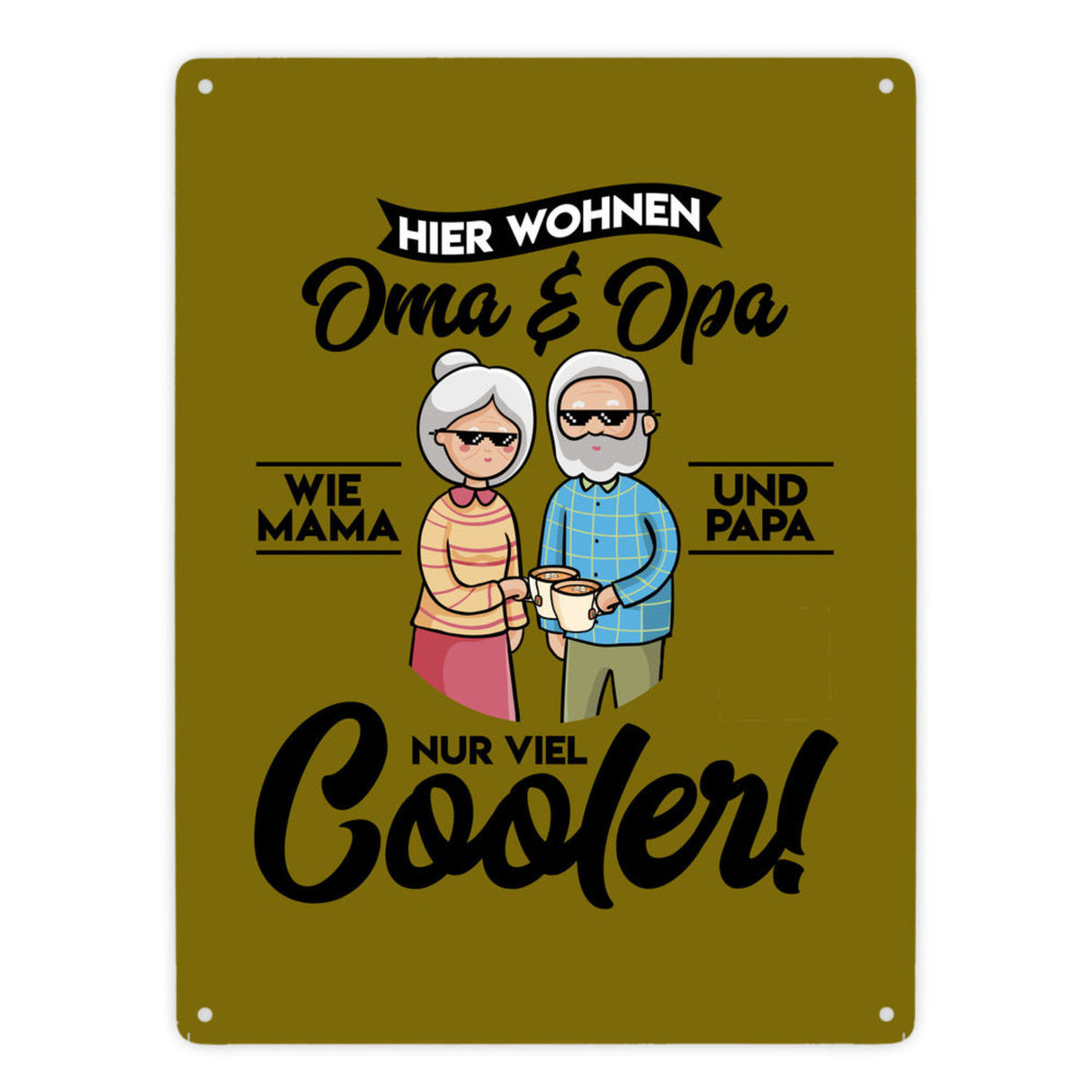 Hier wohnen Oma & Opa Metallschild in 15x20 cm in braun für deine Großeltern