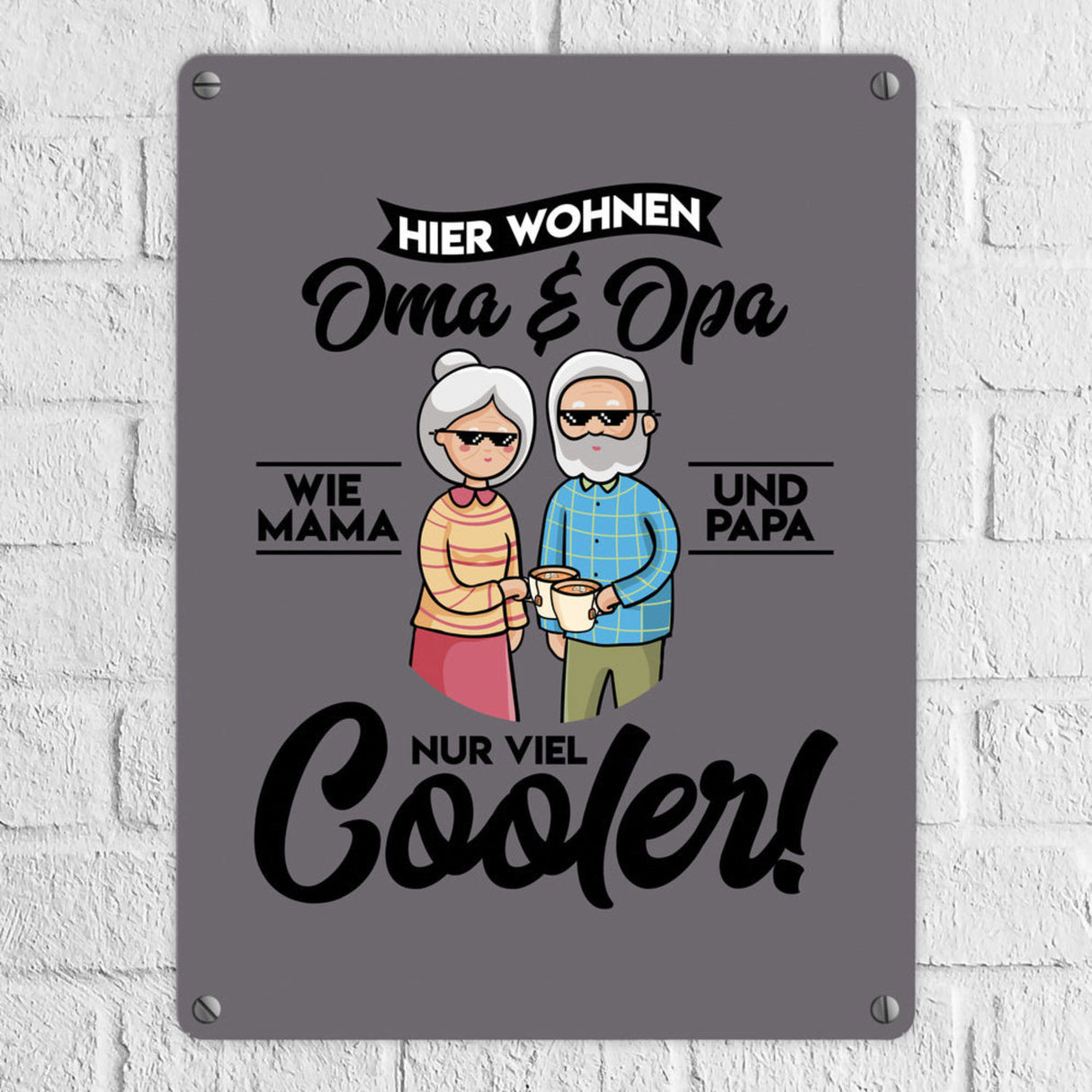 Hier wohnen Oma & Opa Metallschild in 15x20 cm in braun für deine Großeltern