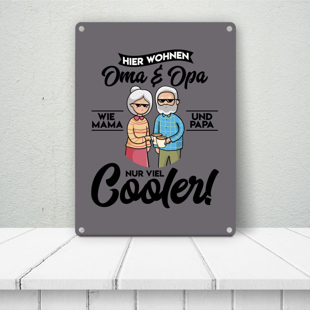 Hier wohnen Oma & Opa Metallschild in 15x20 cm in braun für deine Großeltern