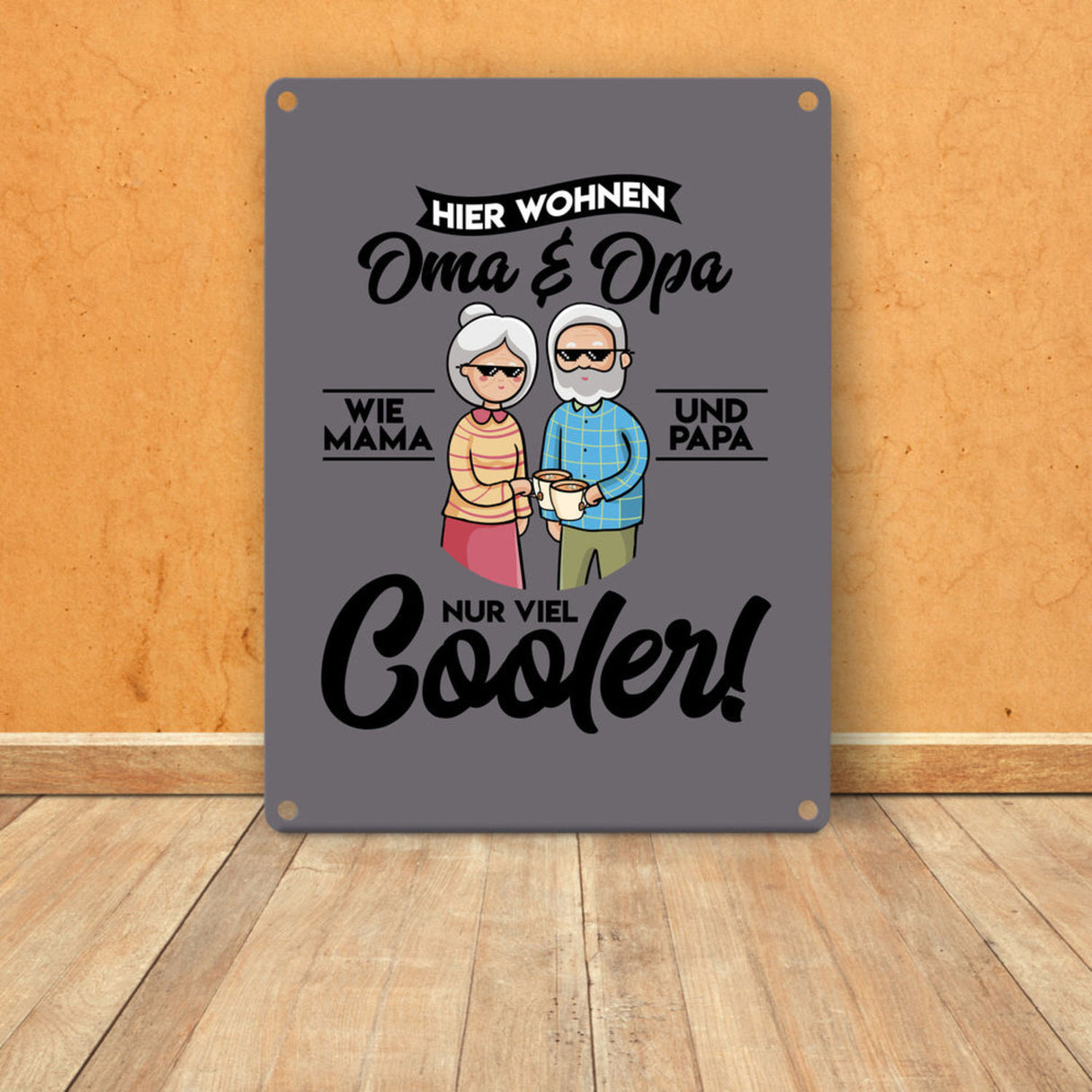 Hier wohnen Oma & Opa Metallschild in 15x20 cm in braun für deine Großeltern