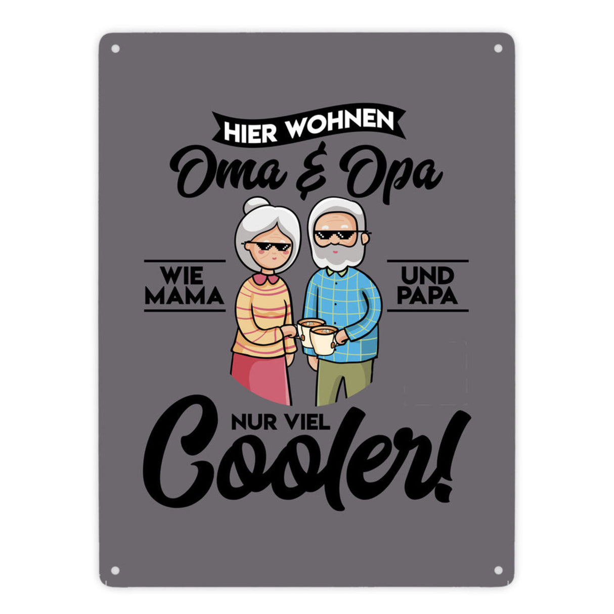 Hier wohnen Oma & Opa Metallschild in 15x20 cm in braun für deine Großeltern