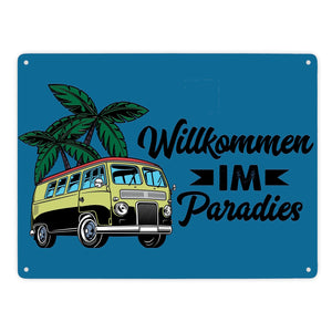 Willkommen im Paradies Campervan Metallschild in 15x20 cm