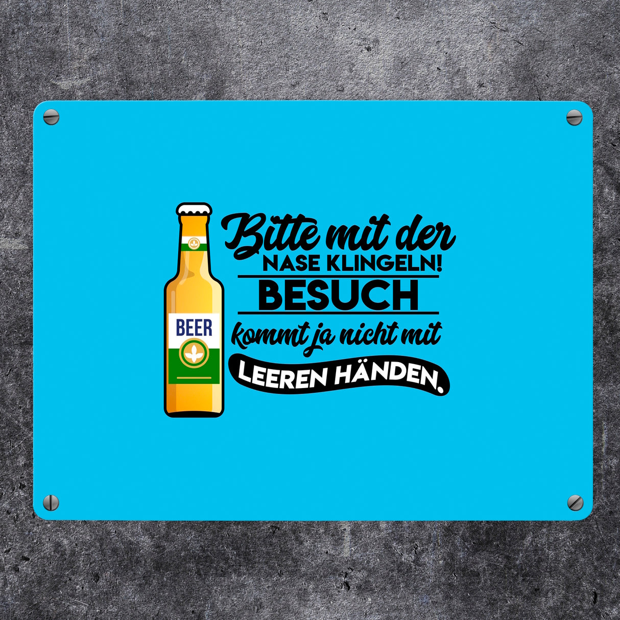 Bitte mit der Nase klingeln Metallschild in 15x20 cm in braun mit Biermotiv