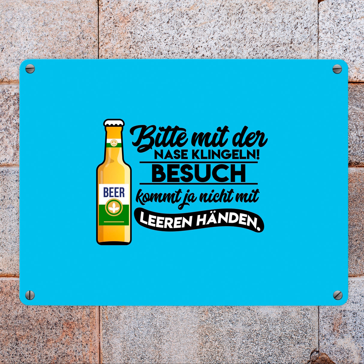 Bitte mit der Nase klingeln Metallschild in 15x20 cm in braun mit Biermotiv