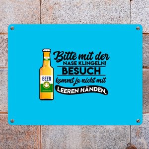 Bitte mit der Nase klingeln Metallschild in 15x20 cm in braun mit Biermotiv