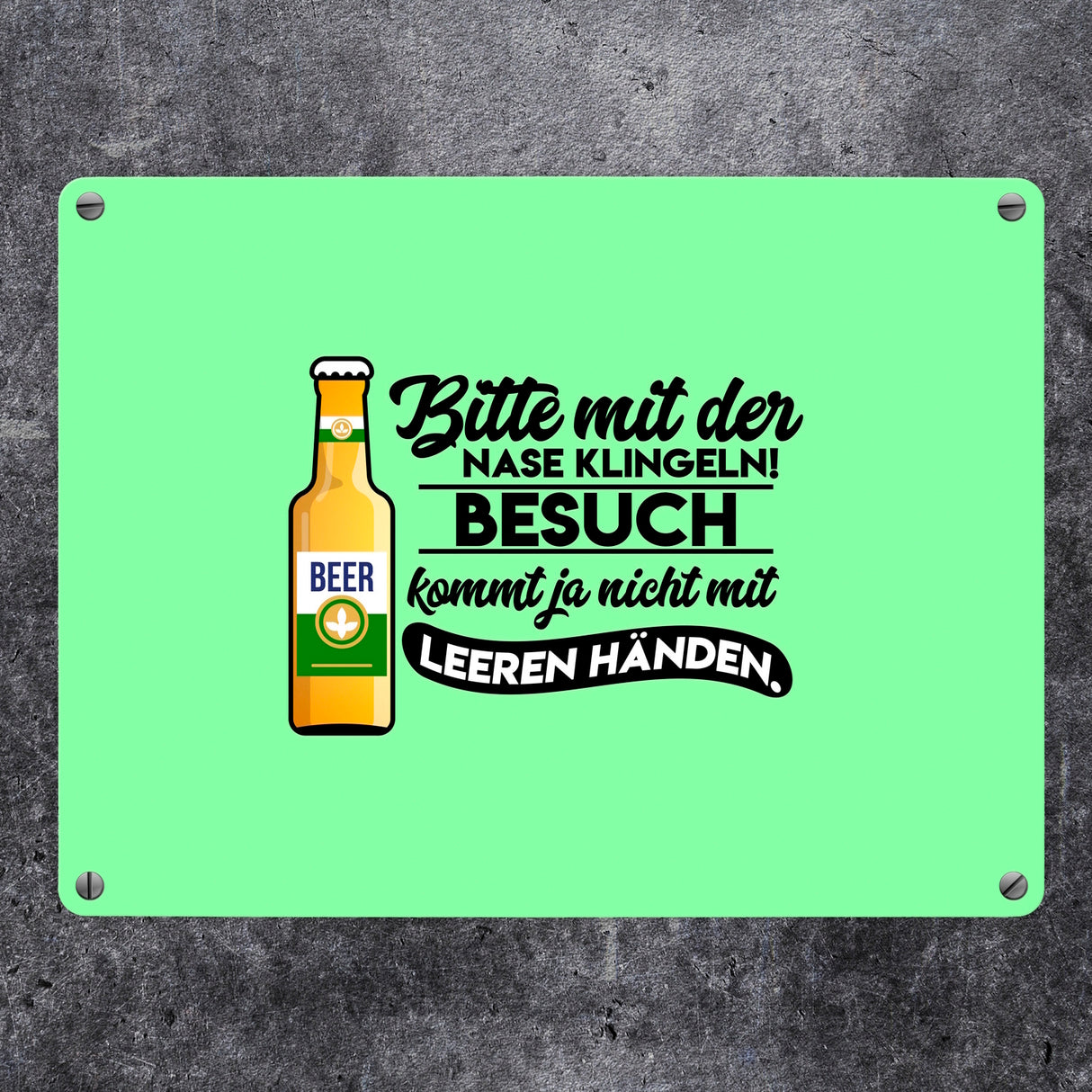 Bitte mit der Nase klingeln Metallschild in 15x20 cm in braun mit Biermotiv