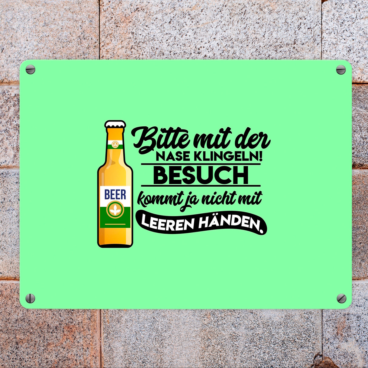 Bitte mit der Nase klingeln Metallschild in 15x20 cm in braun mit Biermotiv
