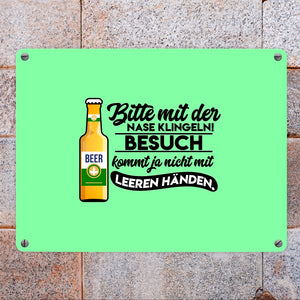 Bitte mit der Nase klingeln Metallschild in 15x20 cm in braun mit Biermotiv