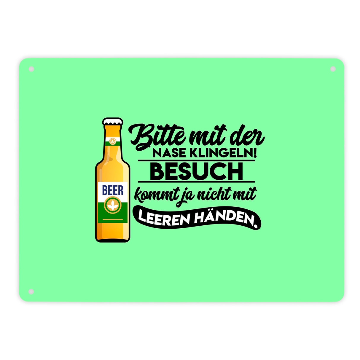 Bitte mit der Nase klingeln Metallschild in 15x20 cm in braun mit Biermotiv