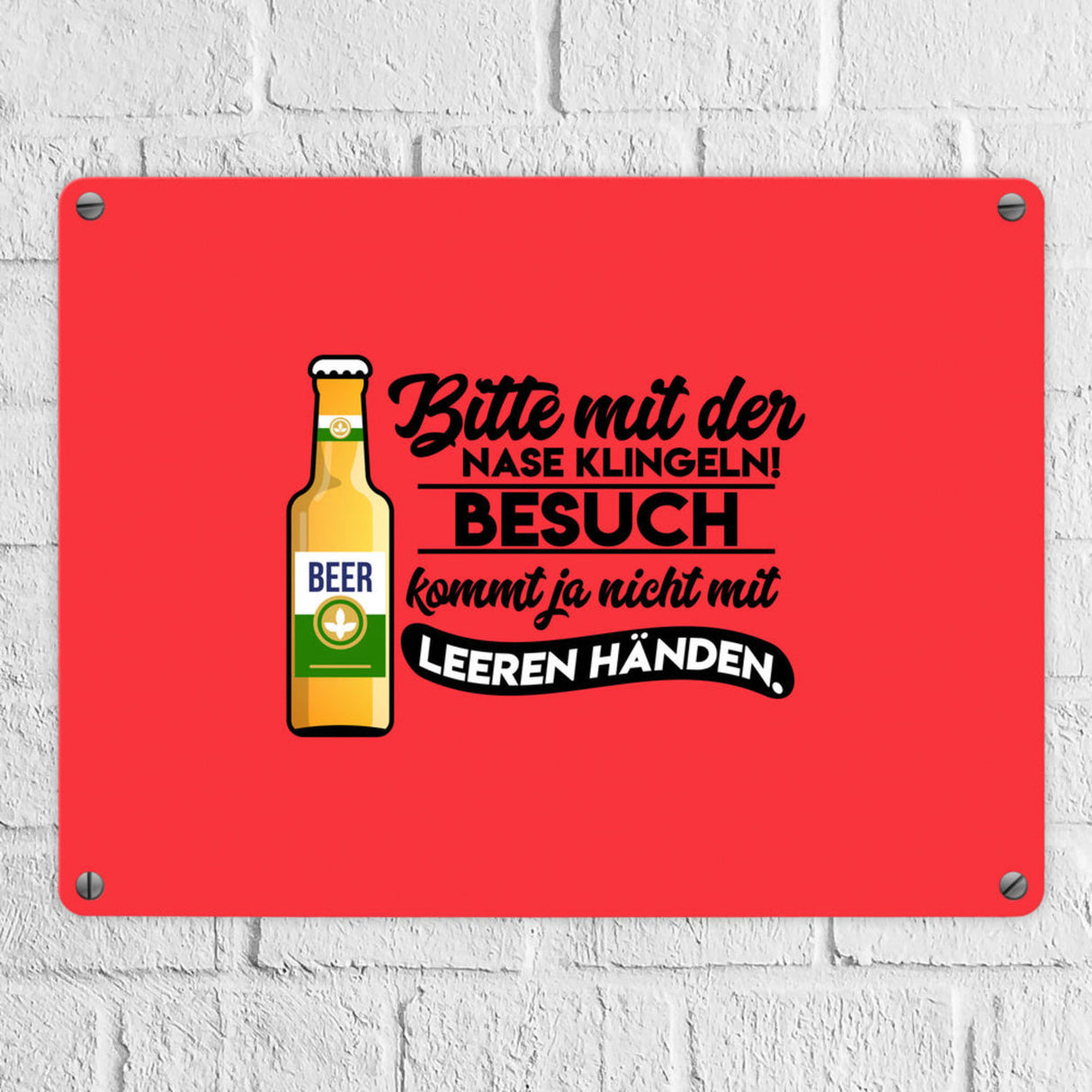 Bitte mit der Nase klingeln Metallschild in 15x20 cm in braun mit Biermotiv