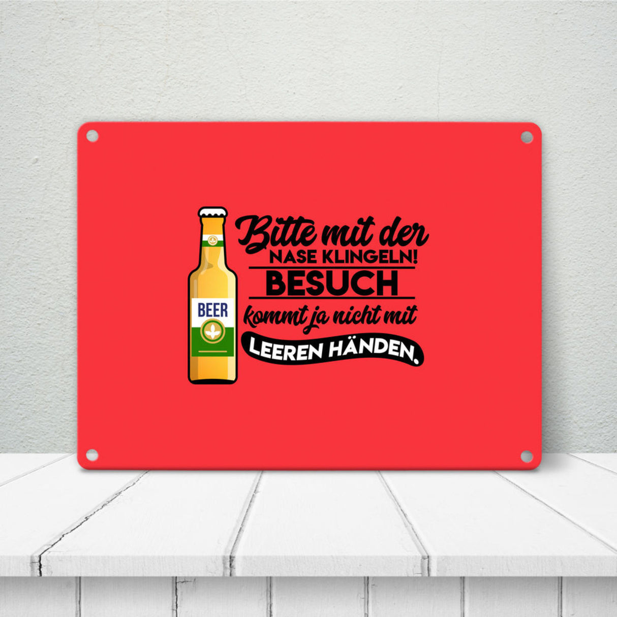 Bitte mit der Nase klingeln Metallschild in 15x20 cm in braun mit Biermotiv