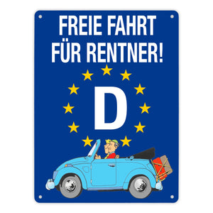 Freie Fahrt für Rentner Metallschild mit Oldtimer Motiv