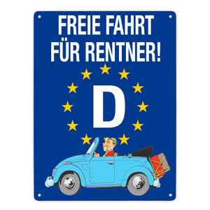 Freie Fahrt für Rentner Metallschild mit Oldtimer Motiv