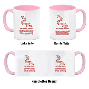 Morgenlatte Kaffeebecher mit Spruch Das frühe Vögeln entspannt den Wurm