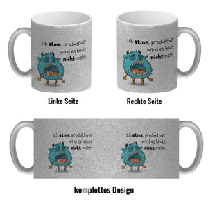 Freches Monster in hellblau Kaffeebecher mit lustigem Spruch