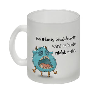 Freches Monster in hellblau Kaffeebecher mit lustigem Spruch