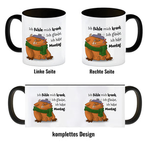 Freches Monster in orange Kaffeebecher mit lustigem Spruch